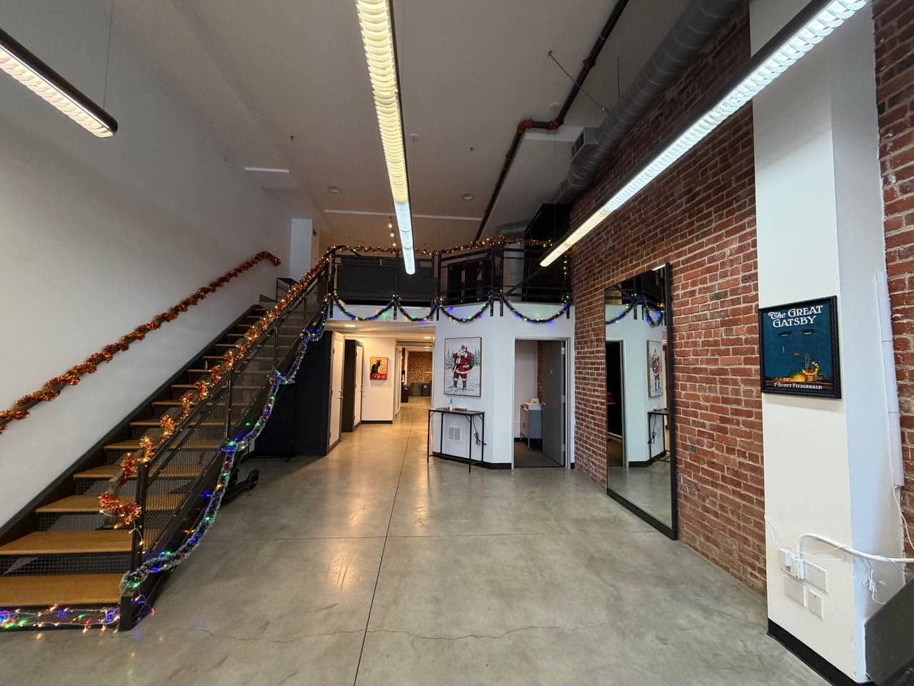 The entry hall and stair to the mezzanine